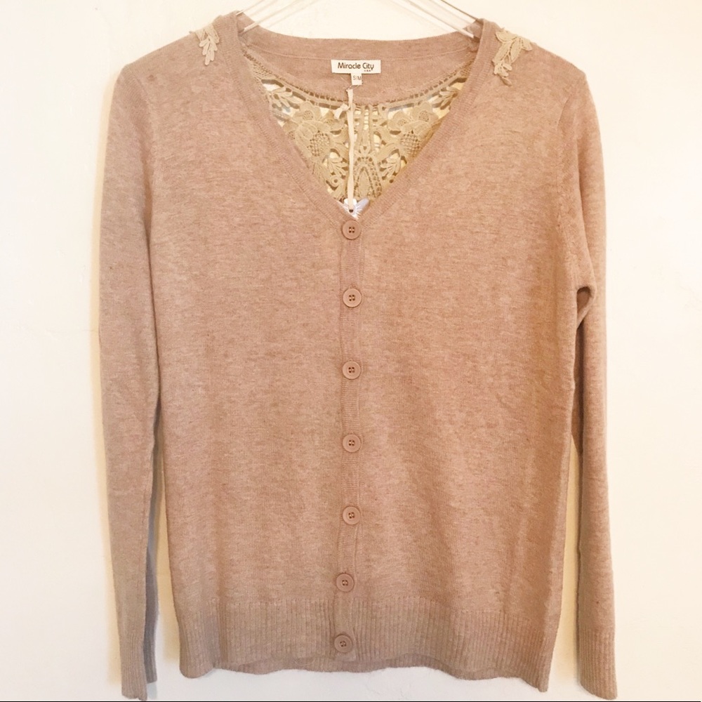 Miracle City V- Neck Tan Cardigan, Size S/M